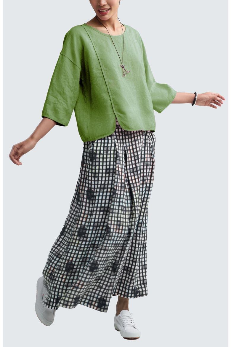 Solara Boxy Linen Blouse, Alternate, color, Apple Green