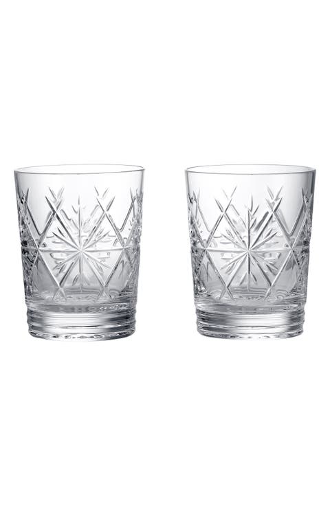 Winter Wonders Snowflake Set of 2 Lead Crystal Double Old Fashioned Glasses