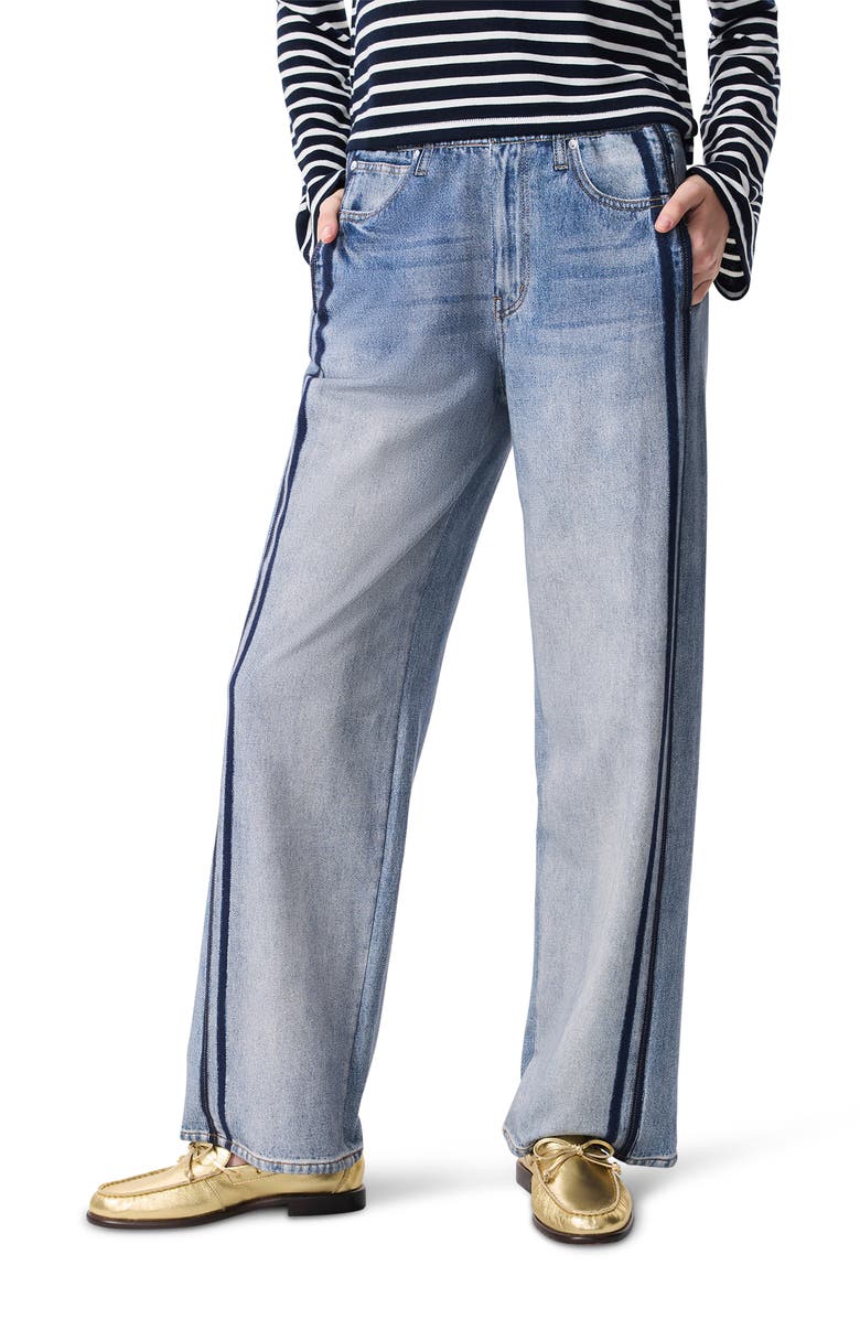 rag & bone Miramar Side Stripe High Waist Wide Leg Cotton Terry Sweatpant Track Pants, Main, color, Coney