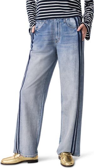 Miramar Side Stripe High Waist Wide Leg Cotton Terry Sweatpant Track Pants