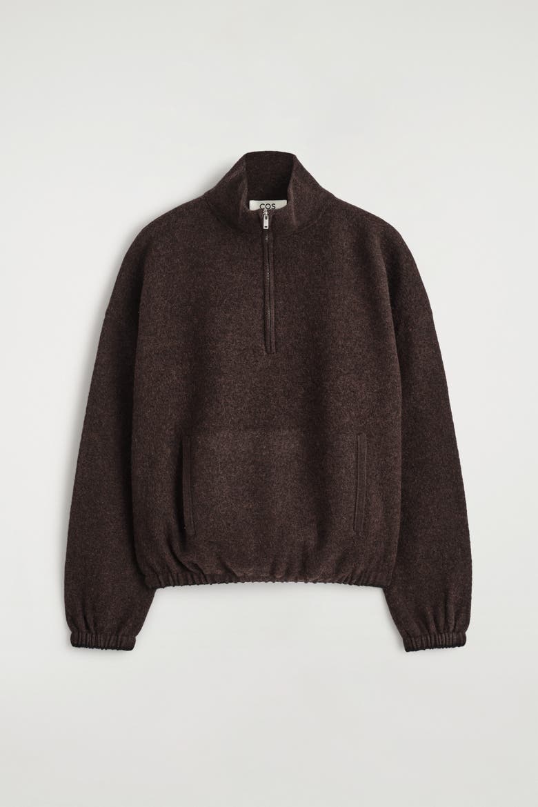 Boiled Merino Wool Zip-up Jumper, Alternate, color, BROWN MÉLANGE