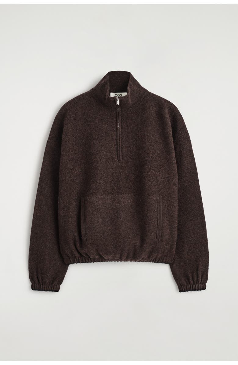 COS Boiled Merino Wool Zip-up Jumper, Alternate, color, Brown Mélange