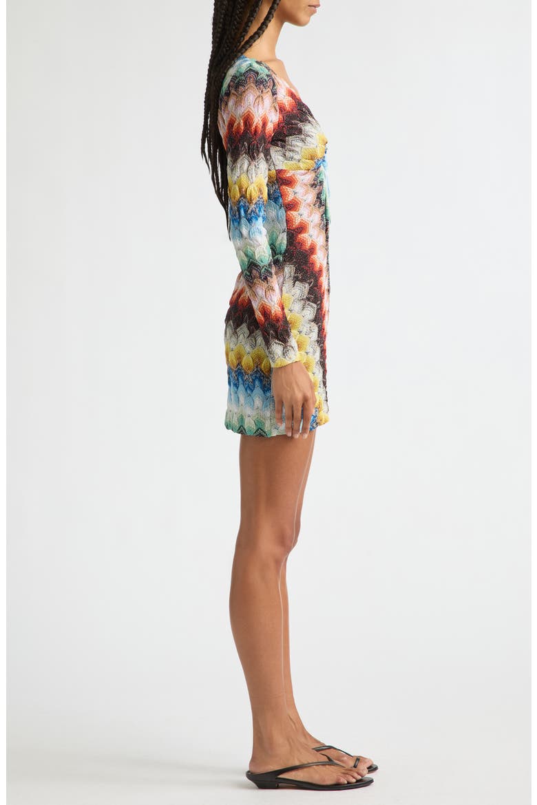 Lace Motif Lamé Long Sleeve Body-Con Minidress, Alternate, color, MULTICOLOR ON BLACK BASE