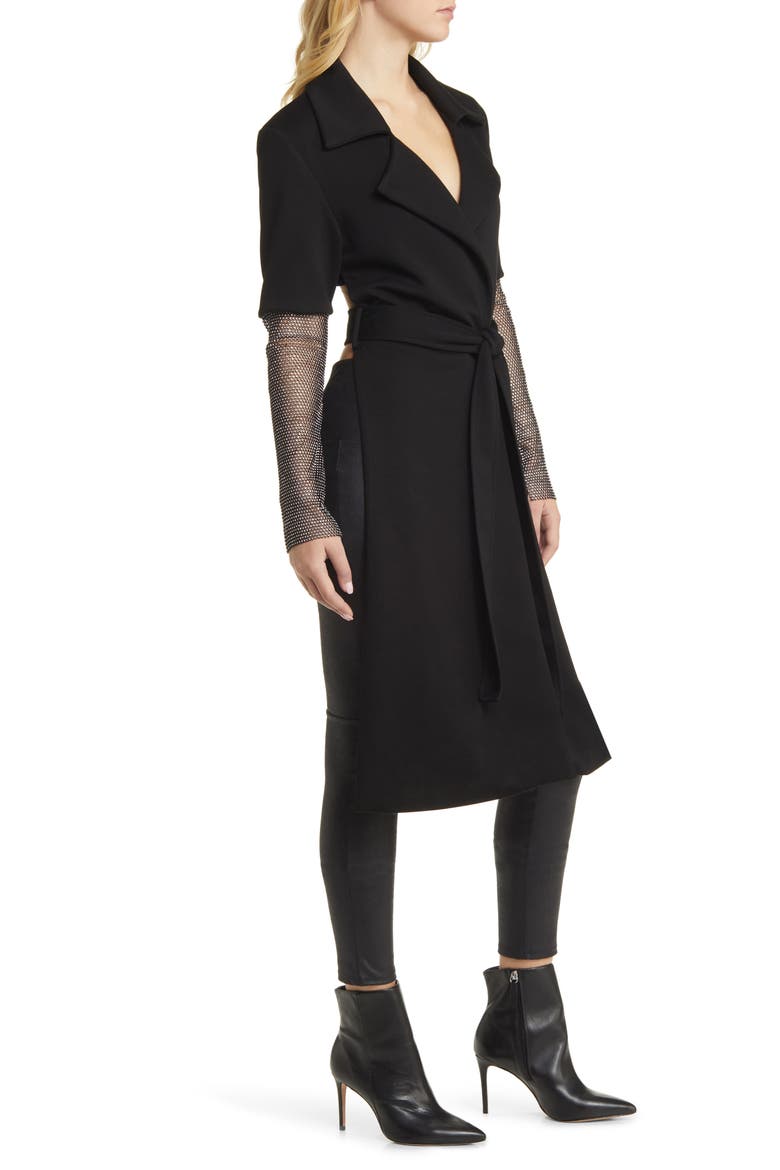 Rhinestone Tie Waist Long Sleeve Blazer Dress, Alternate, color, BLACK