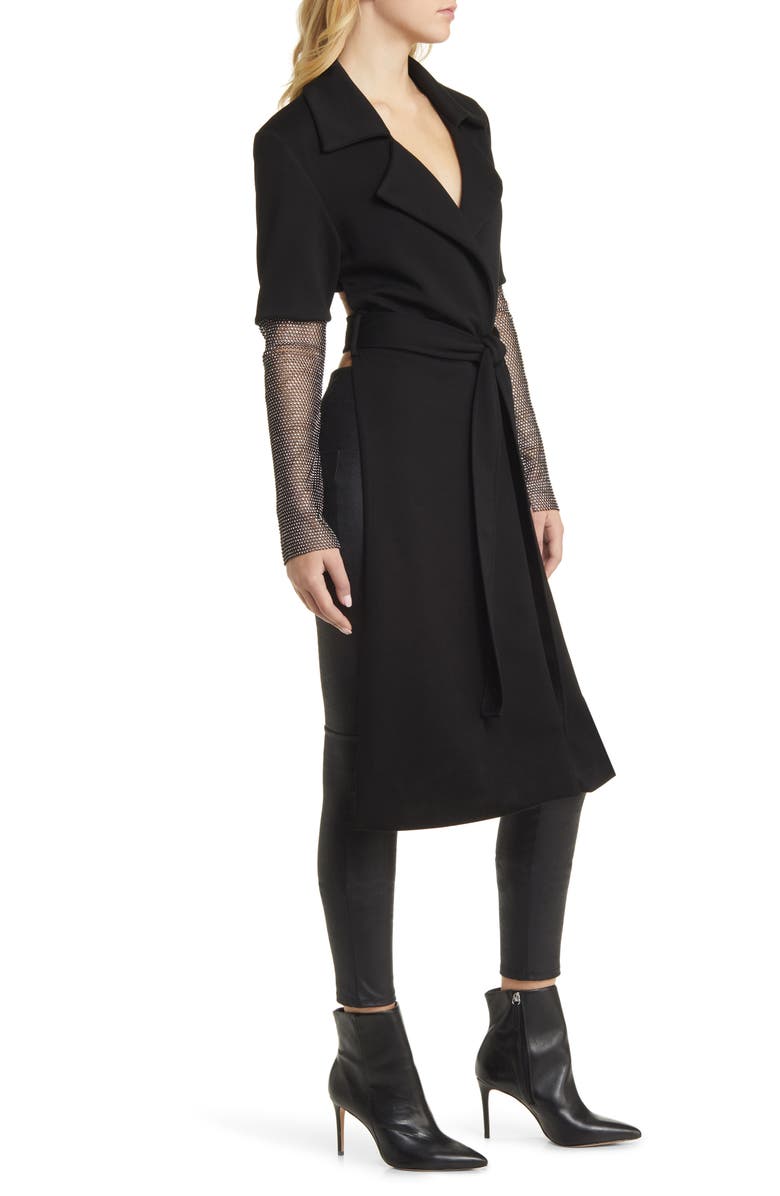 AZALEA WANG Rhinestone Tie Waist Long Sleeve Blazer Dress, Alternate, color, Black