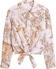 Reiss Cece Safari Print Tie Front Cotton Hidden Placket Shirt