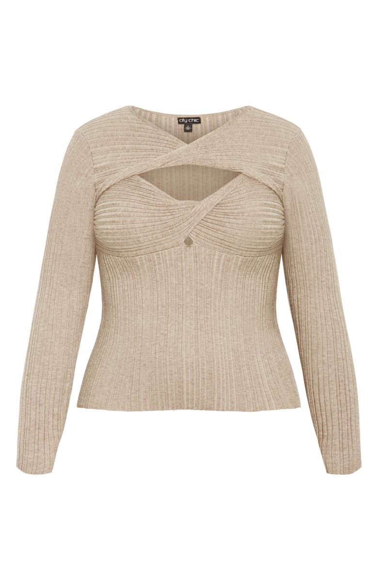 City Chic Tessa Cutout Rib Sweater, Alternate, color, Cream Marle