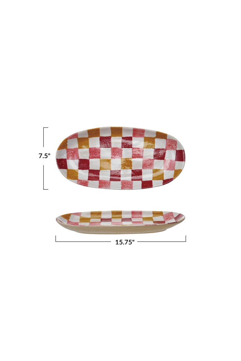 Oval Hand-Painted Stoneware Platter, Alternate, color, Red