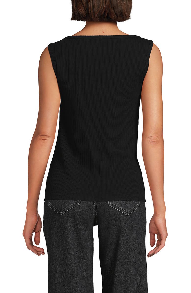 Lands
 End Sleeveless Pointelle Rib Boat Neck Tank, Alternate, color, Black