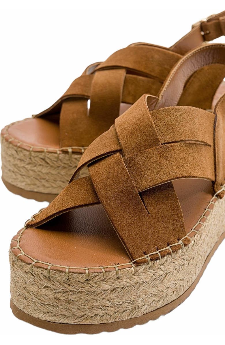 Forever & Always Shoes Lontano Suede Leather Platform Sandal, Alternate, color, Cognac Brown Suede Leather