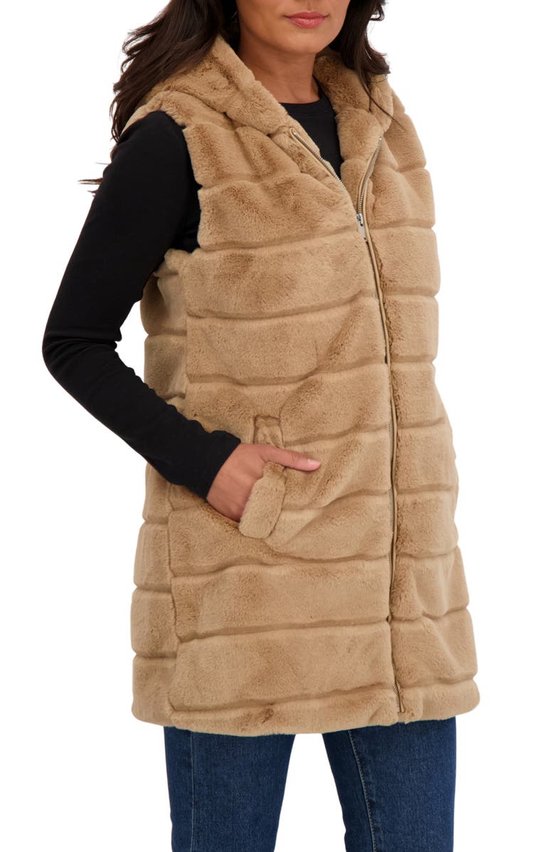 Sebby Faux Fur Hooded Vest, Alternate, color, Camel
