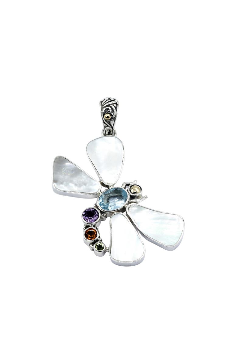 SAMUEL B. Butterfly Pendant, Main, color, Silver/ Mop/ Multi Stone