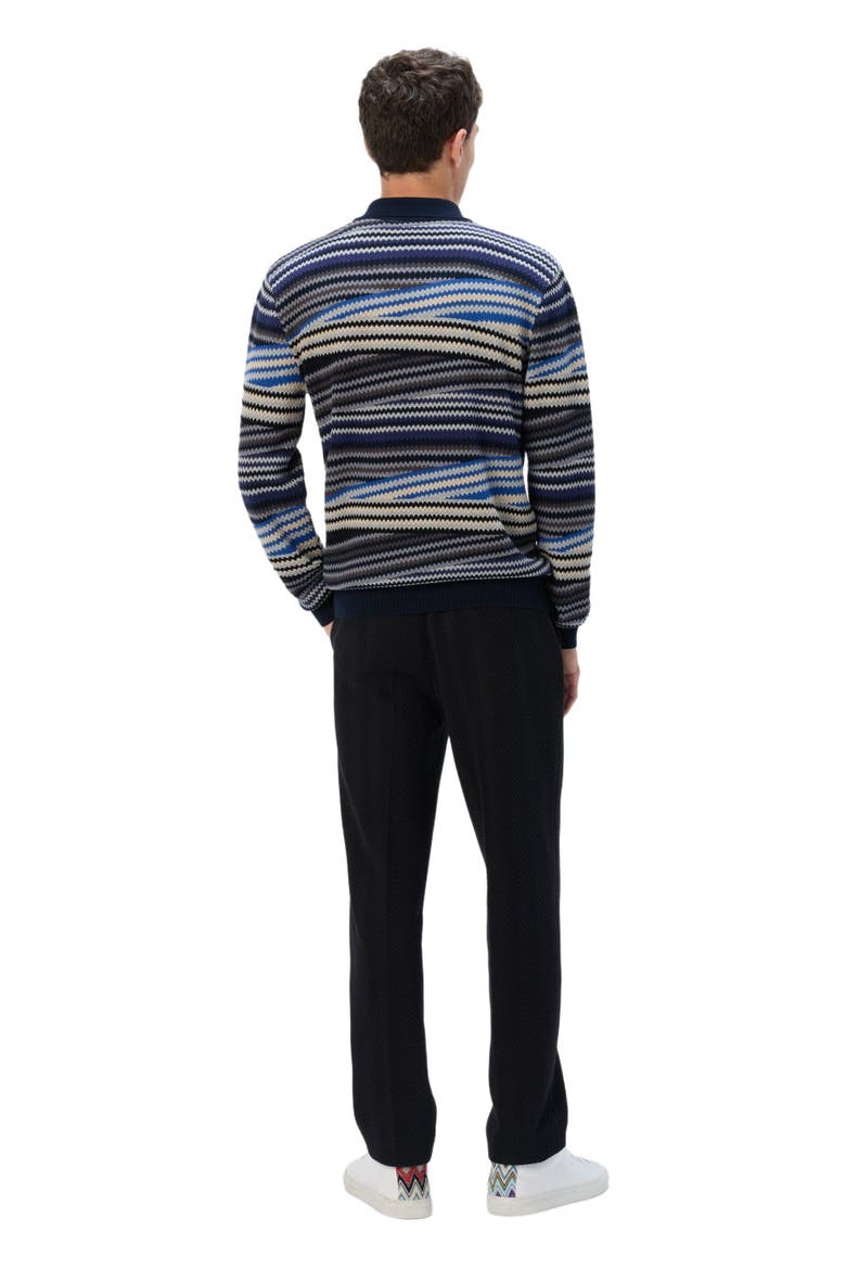 Long Sleeve Polo With Zip And Striped Zigzag Pattern, Alternate, color, Blue