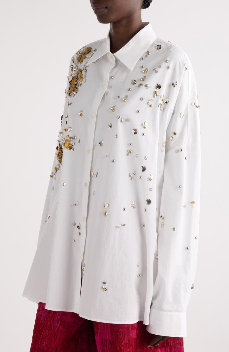 Dries Van Noten Casia Orchid Petal Print Cotton Button-Up Shirt, Alternate, color, 