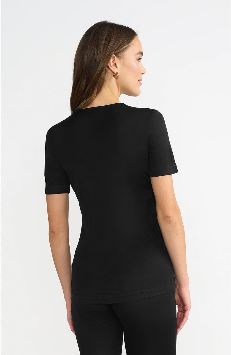 Lands' End Womens' Silk Interlock Short Sleeve Crewneck Long Underwear Thermal Baselayer Top, Alternate, color, Black