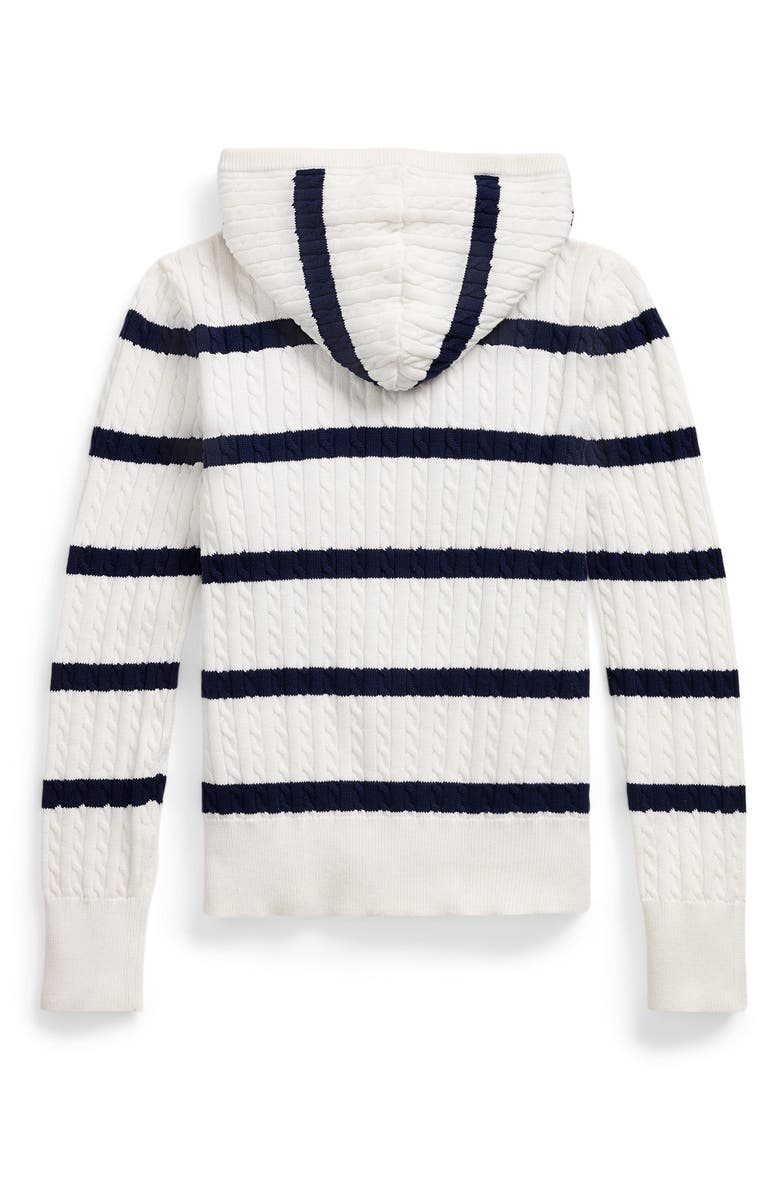 Polo Ralph Lauren Kids' Stripe Cable Stitch Sweater Hoodie, Alternate, color, 
