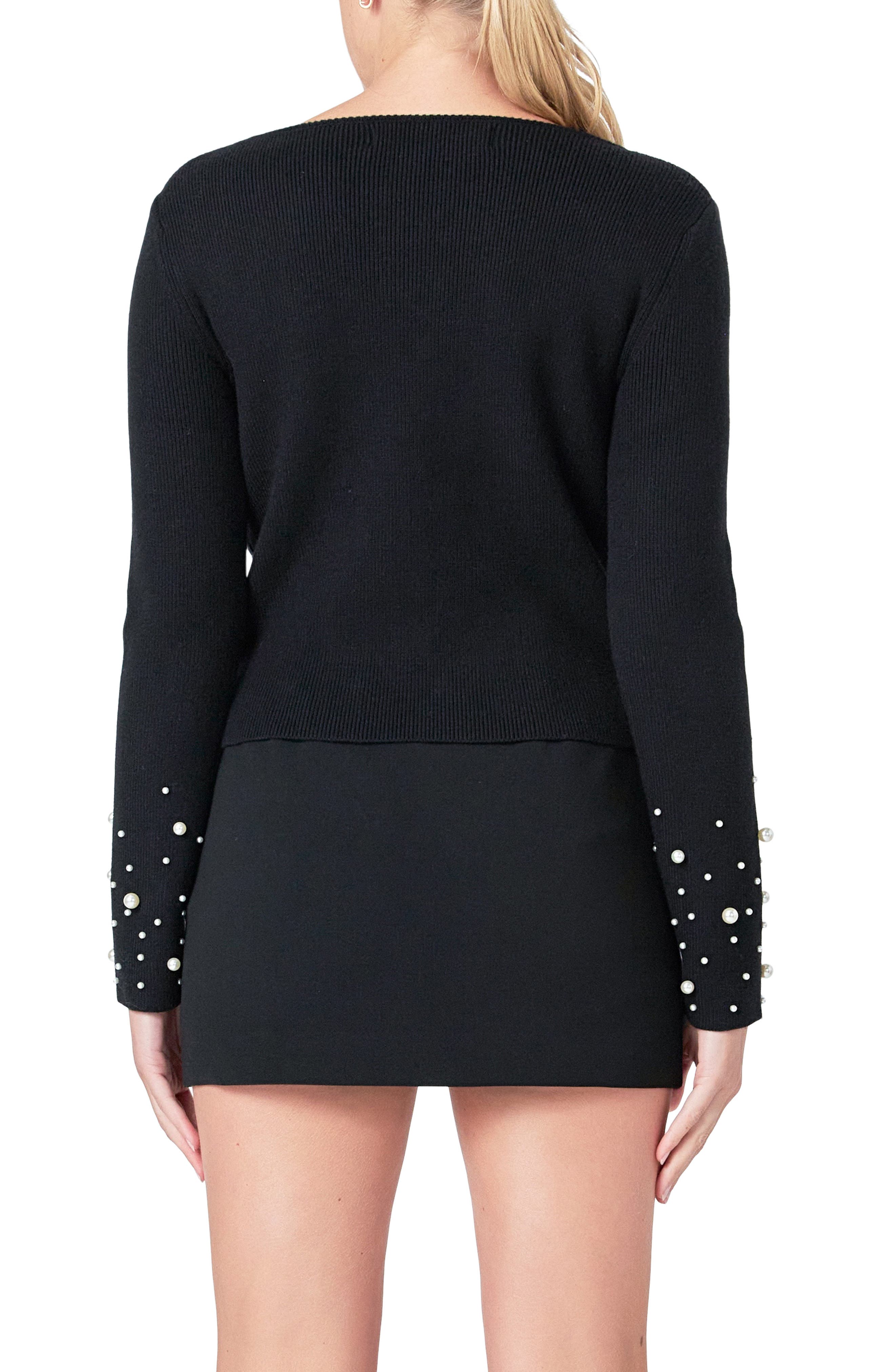Imitation Pearl Embellished Sweater - image 2