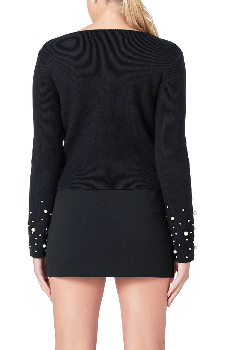 Endless Rose Imitation Pearl Embellished Sweater, Alternate, color, Black