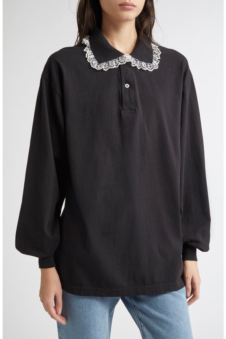 Gender Inclusive Lace Trim Polo, Alternate, color, BLACK