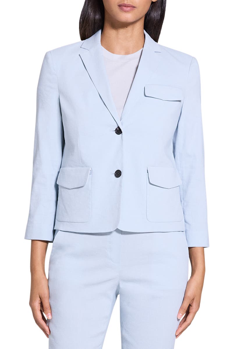 Theory Linen Blend Shrunken Blazer, Main, color, Pearl Blue