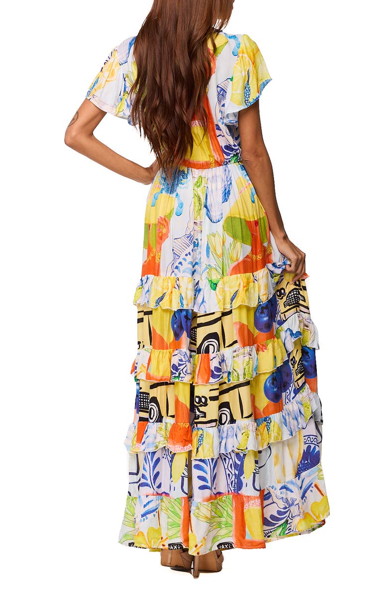 RANEES Tie Front Print Maxi Dress, Alternate, color, Yellow