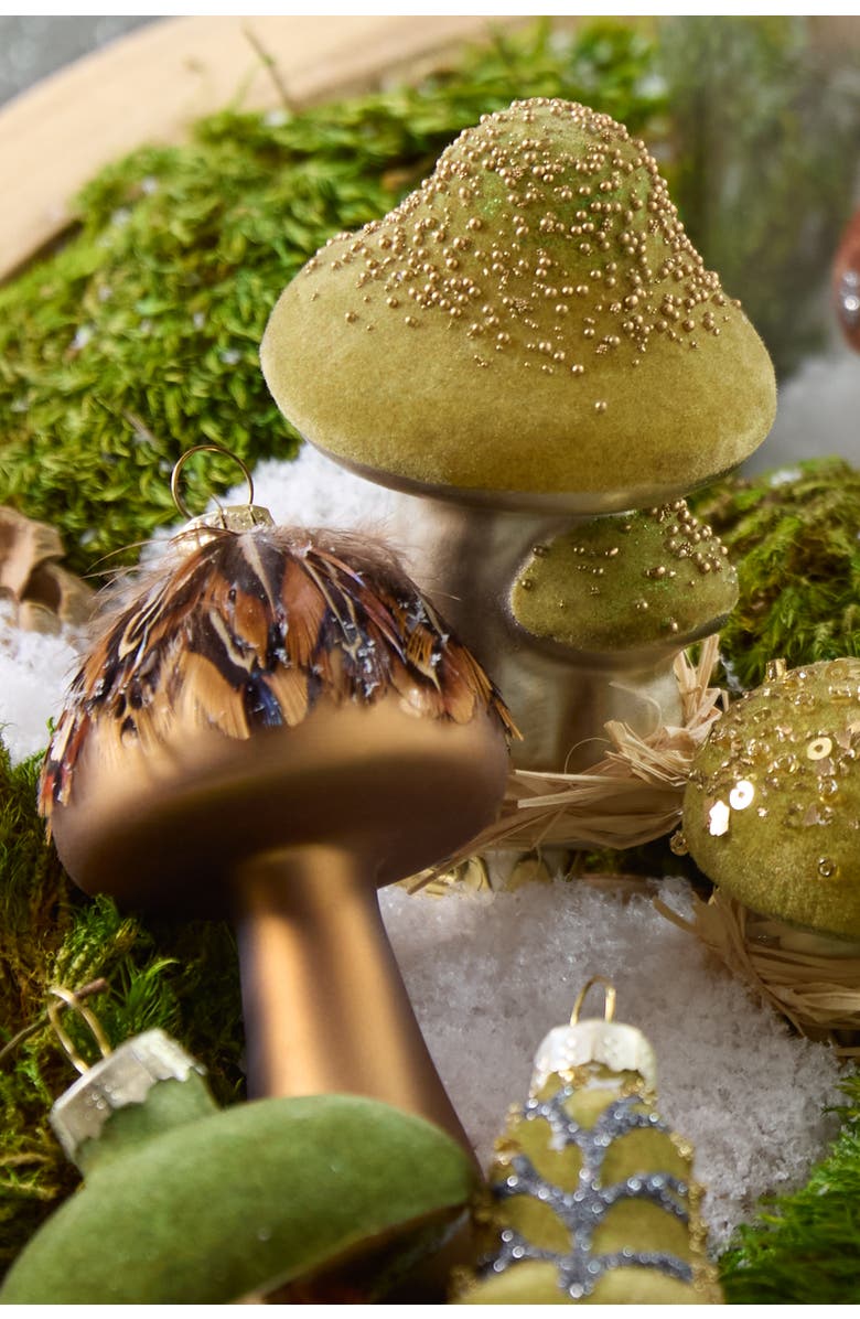 Balsam Hill Green Woodland Glass Mushroom Ornament Set, Alternate, color, 