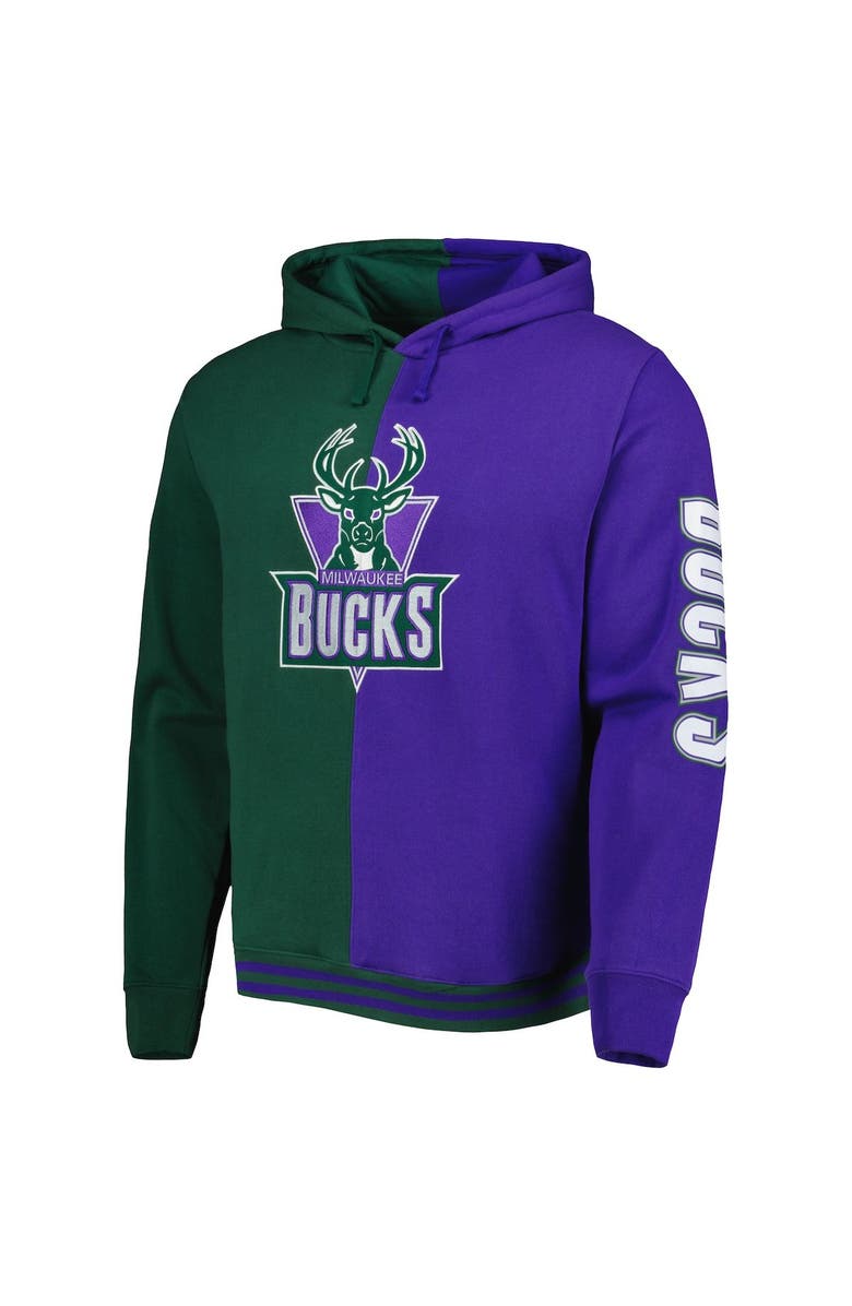 Mitchell & Ness Men's Mitchell & Ness Green/Purple Milwaukee Bucks Hardwood Classics Split Pullover Hoodie, Alternate, color, 