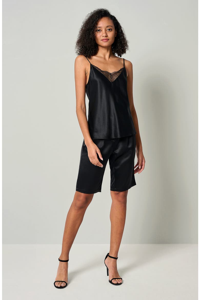 Women's V-Neck Lace Silk Camisole, Alternate, color, Black