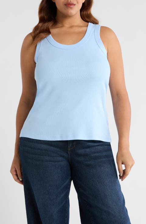 Scoop Neck Rib Cotton Tank (Plus)