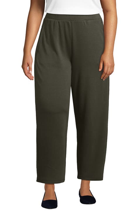 Plus Size Sport Knit High Rise Barrel Ankle Pants