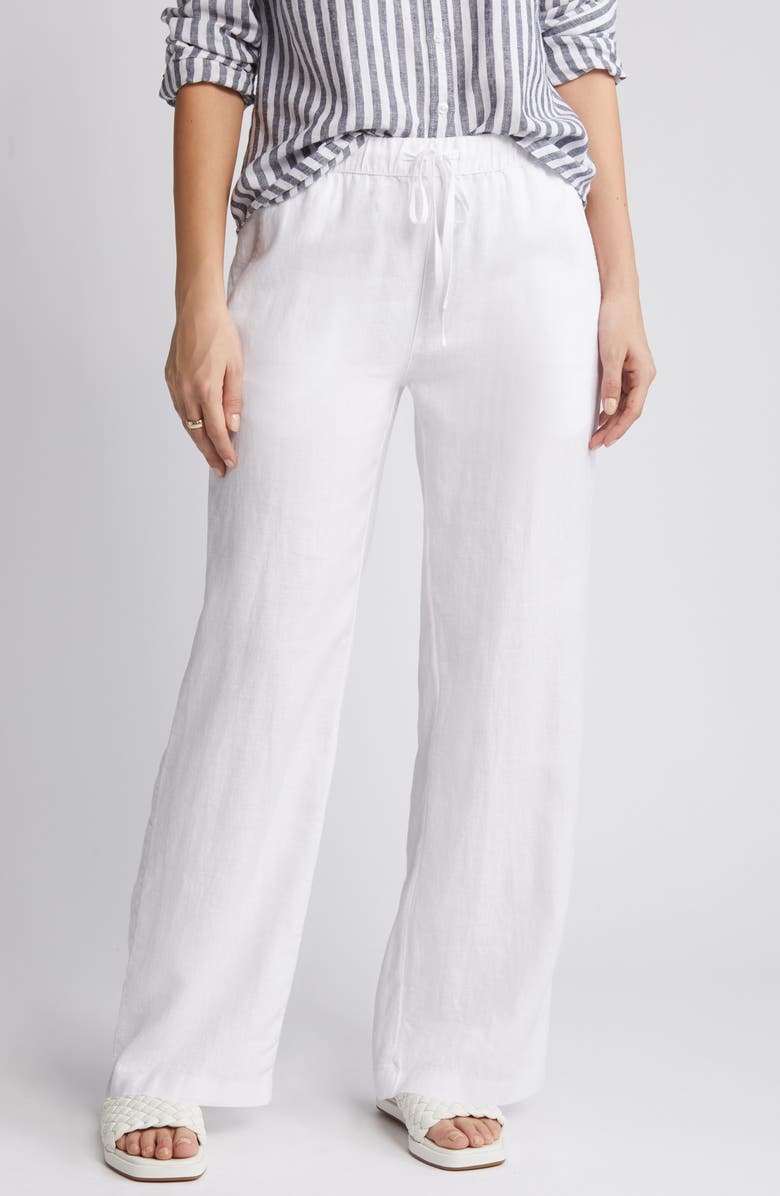 Caslon<sup>®</sup> Drawstring Straight Leg Linen Pants, Alternate, color, White
