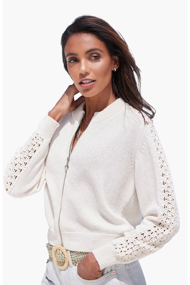 Crochet Bomber Jacket, Main, color, Ivory