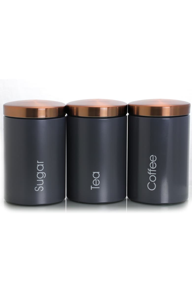 Essential Kitchen Storage 3 Piece Sugar, Coffee and Tea Canister Set, Main, color, Gray