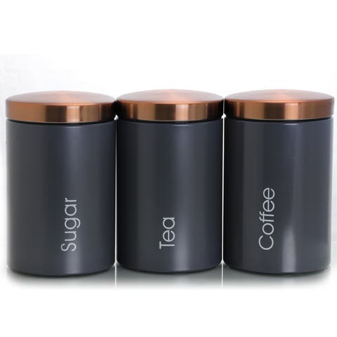 Essential Kitchen Storage 3 Piece Sugar, Coffee and Tea Canister Set