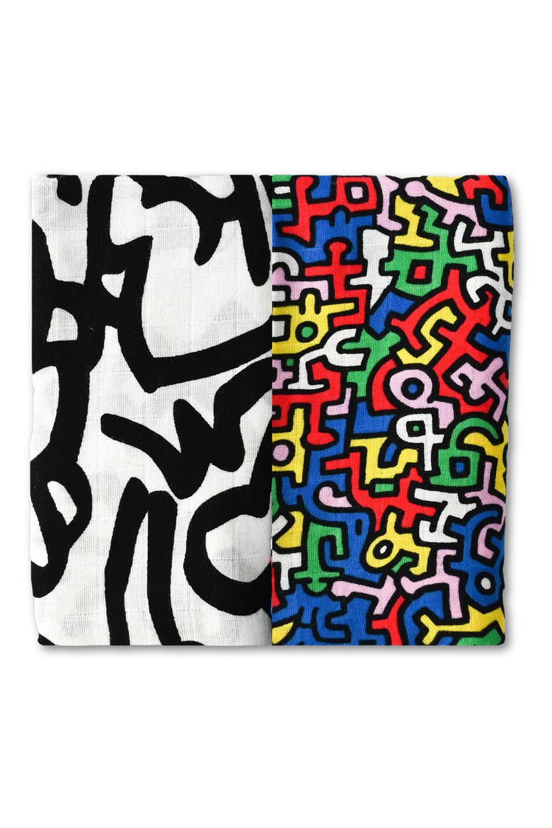 Keith Haring 2-Pack Organic Cotton Muslin Squares, Alternate, color, KH PRINT