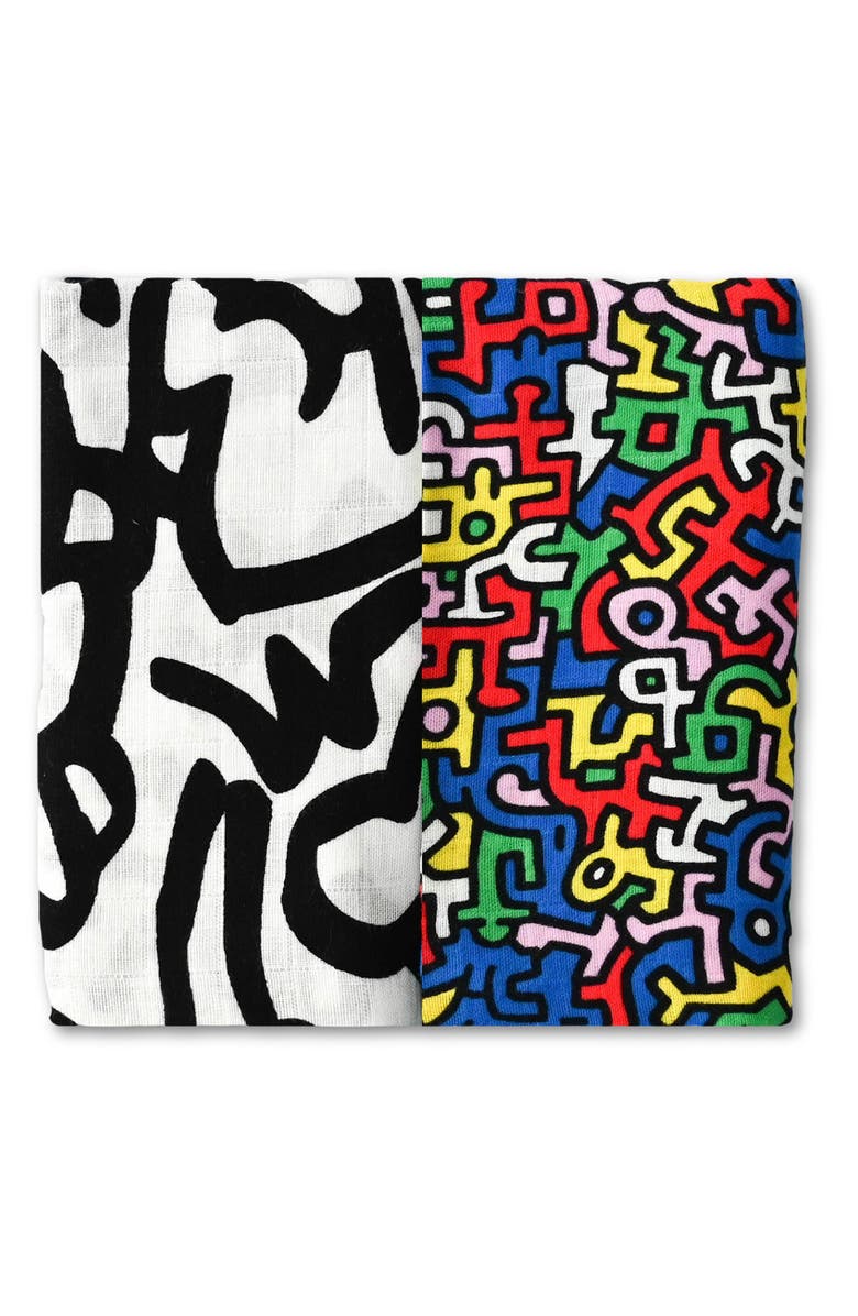 ETTA LOVES Keith Haring 2-Pack Organic Cotton Muslin Squares, Alternate, color, Kh Print