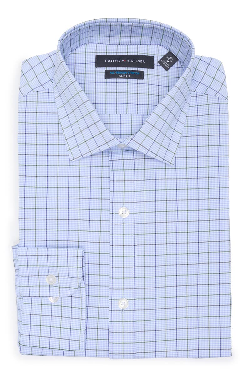 Tommy Hilfiger Check All-Season Stretch Long Sleeve Slim Fit Dress Shirt, Alternate, color, Green Multi