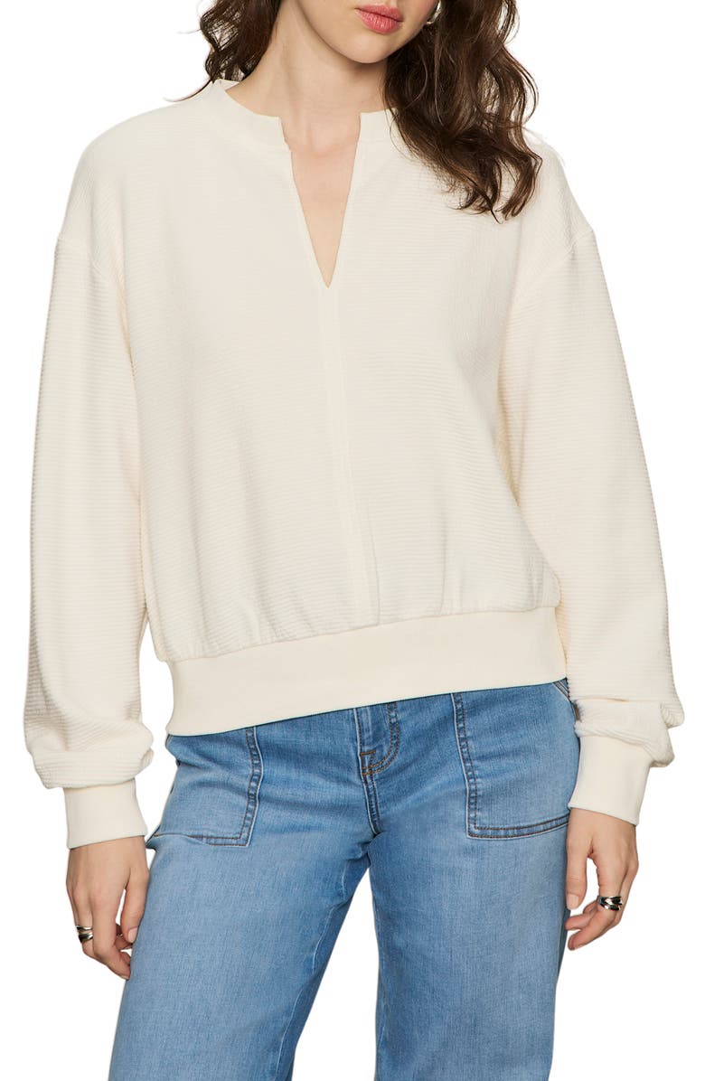 Sanctuary Split Neck Cotton Blend Rib Top, Alternate, color, Chalk White