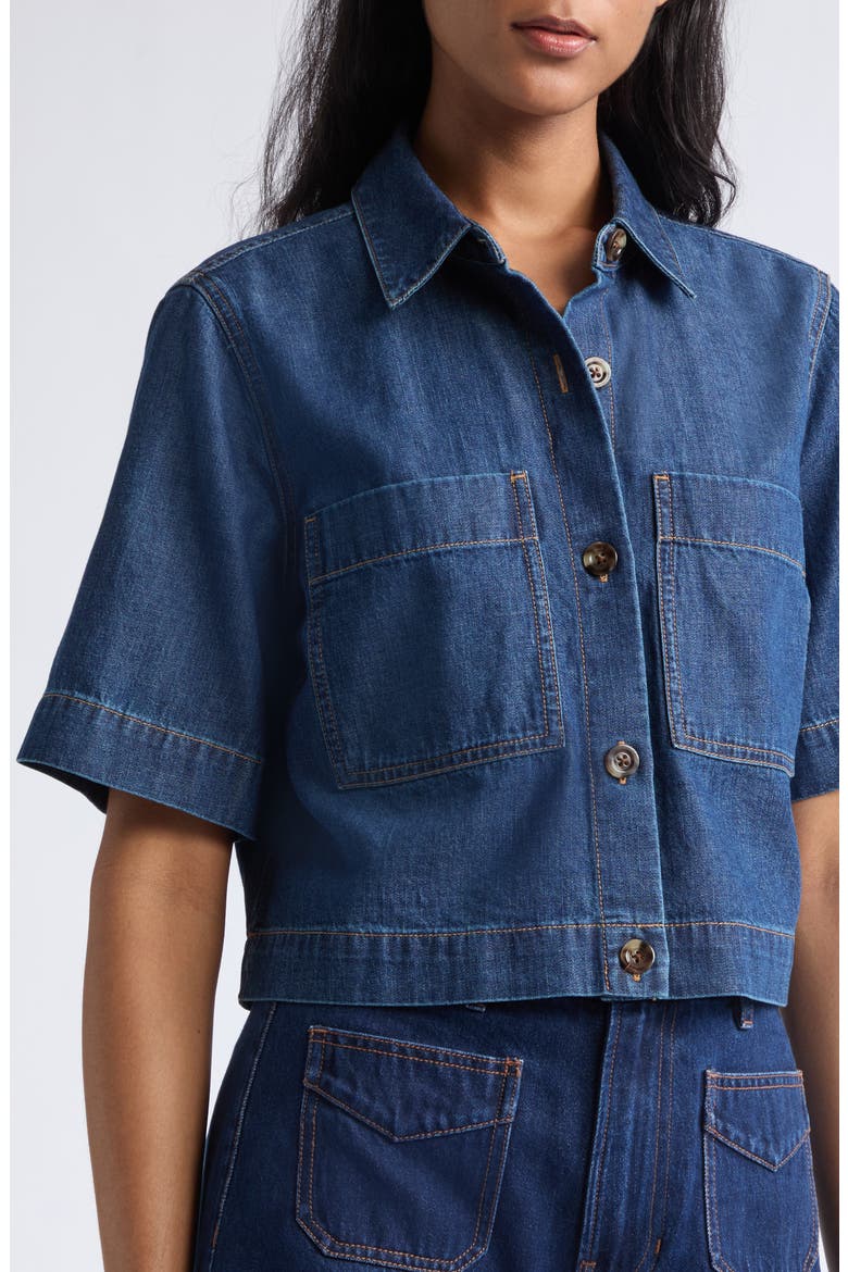 Spruce Cotton & Silk Blend Denim Button-Up Top, Alternate, color, STARRY NIGHT