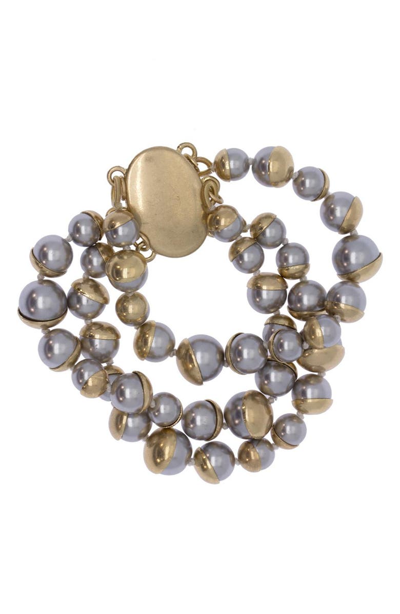 SAACHI Statement Grey Freshwater Pearl Triple Row Bracelet, Main, color, Grey