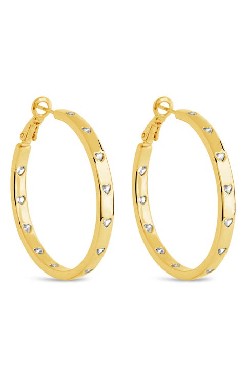 Cubic Zirconia Heart Inside Out Hoop Earrings