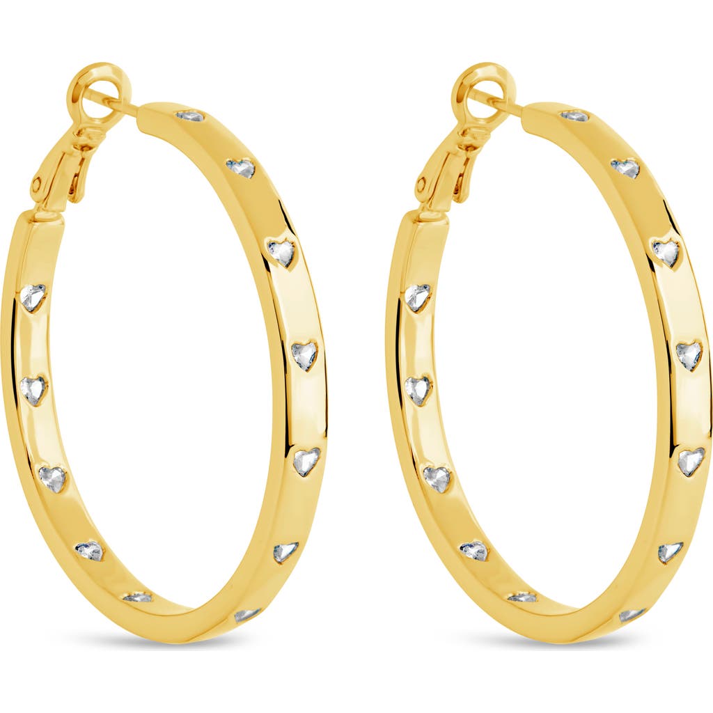 Sterling Forever Cubic Zirconia Heart Inside Out Hoop Earrings In Gold