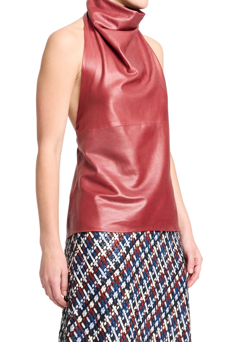 Friday Night Halter Leather Top, Alternate, color, KARANDA RED