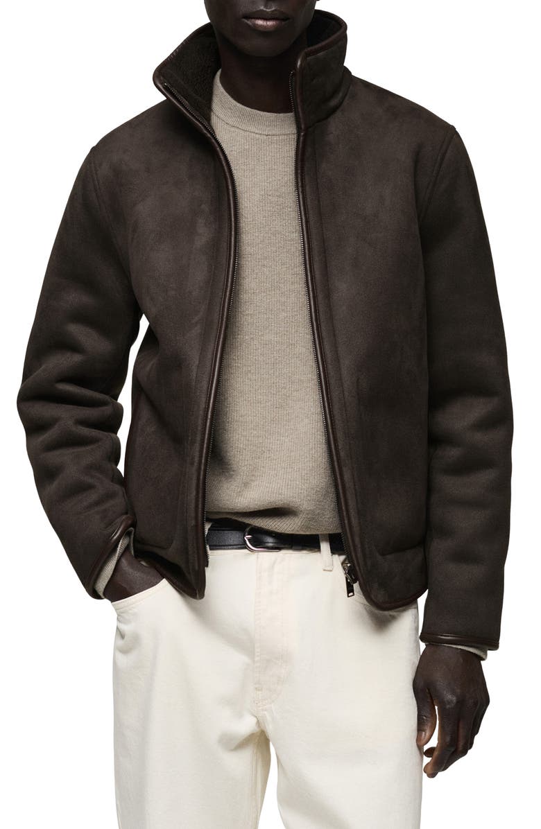 MANGO Faux Suede Aviator Jacket, Main, color, 