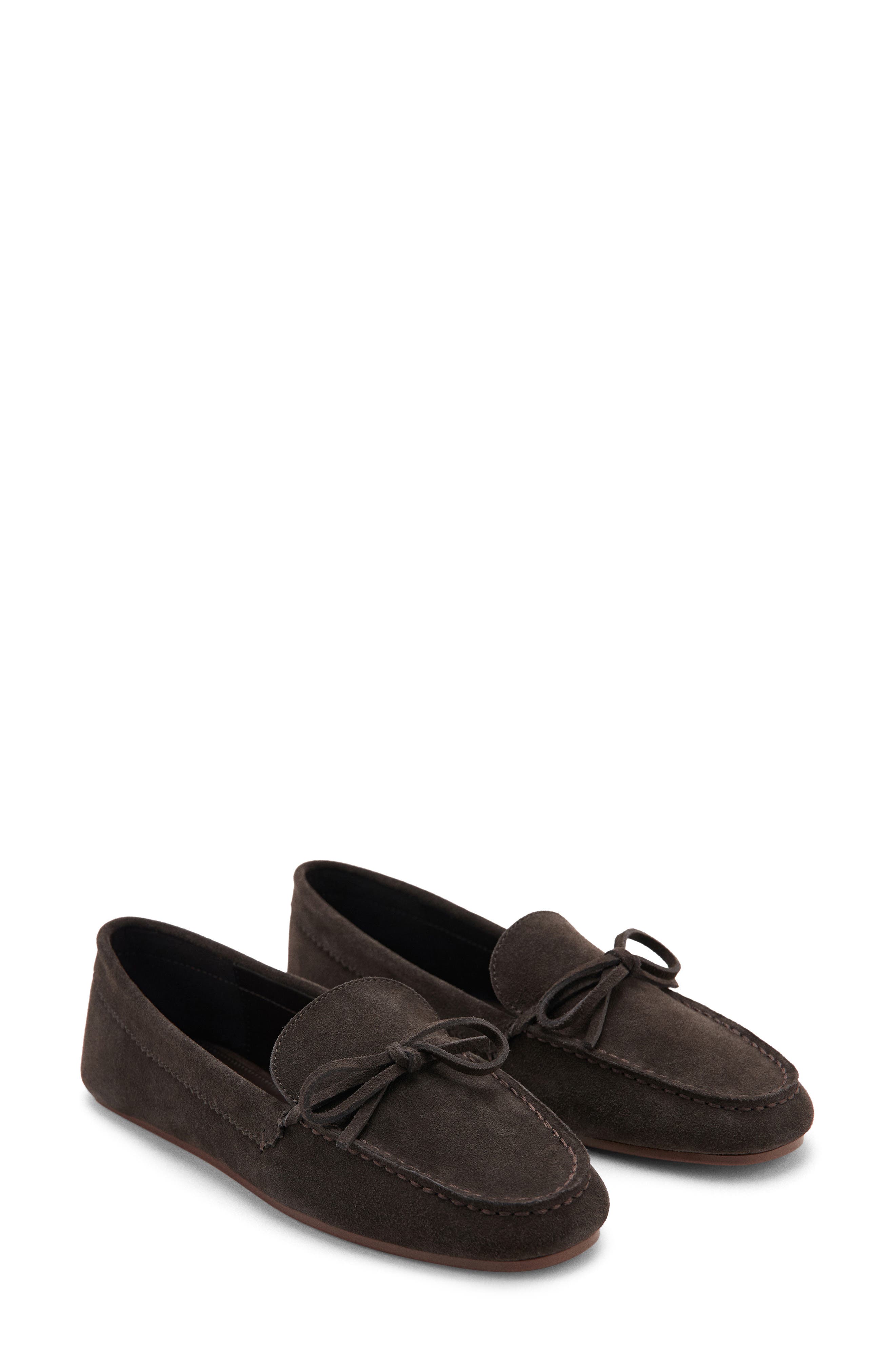 MANGO Suede Bow Loafer, Main, color, Chocolate