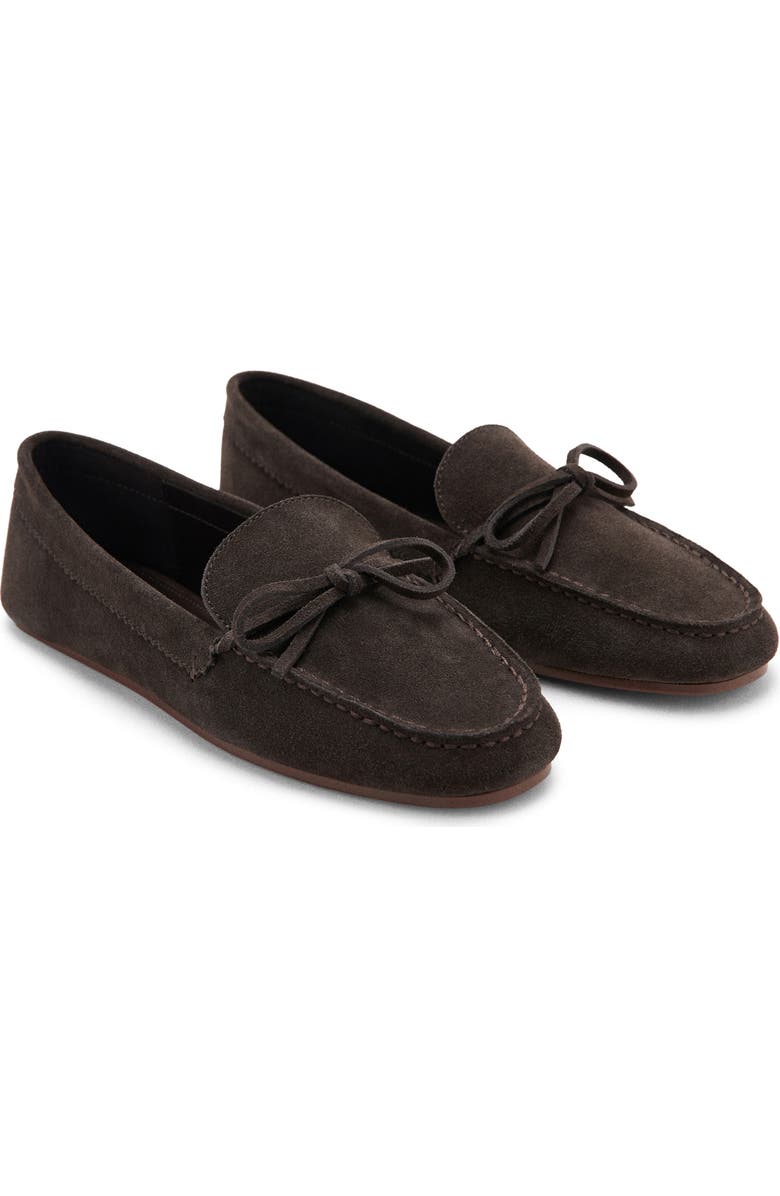 MANGO Suede Bow Loafer, Main, color, Chocolate