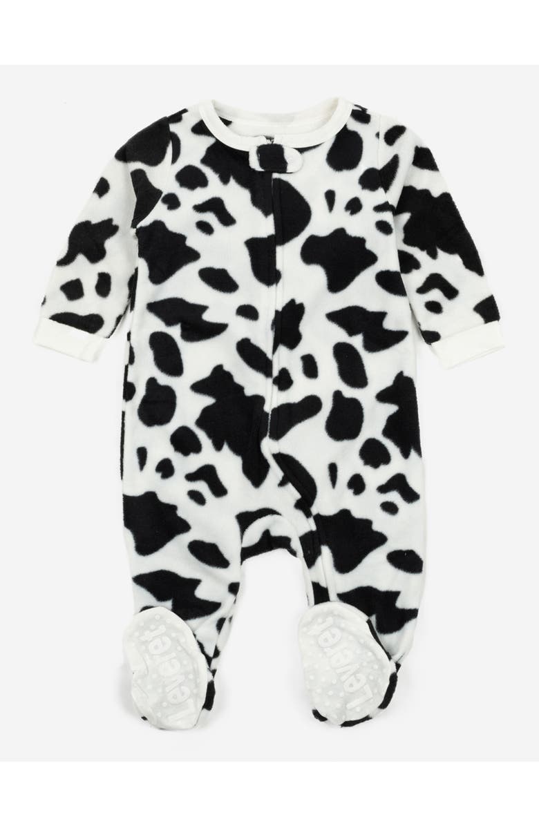 Leveret Kids Footed Fleece Printed Matching Family Holiday Pajamas, Main, color, Cow