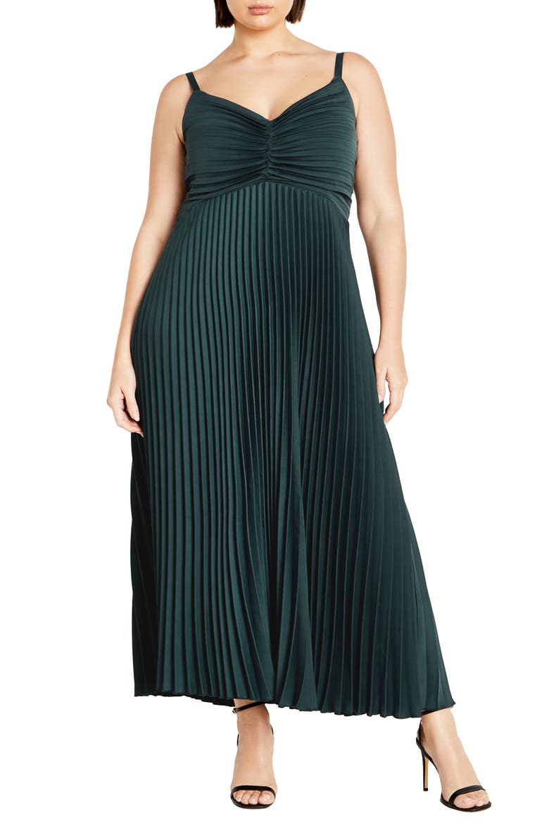 Ariana Pleat Dress, Main, color, EMERALD
