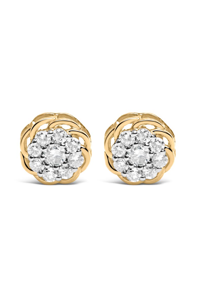 10K Yellow Gold Plated Silver 1/2 Ct Diamond Cluster Stud Earrings, Main, color, Yellow
