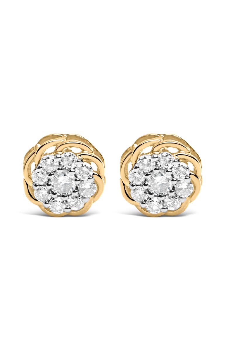 Haus of Brilliance 10K Yellow Gold Plated Silver 1/2 Ct Diamond Cluster Stud Earrings, Main, color, Yellow